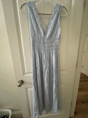 Abercrombie and Fitch Light Blue V-Neck Smocked Waist Maxi Dress